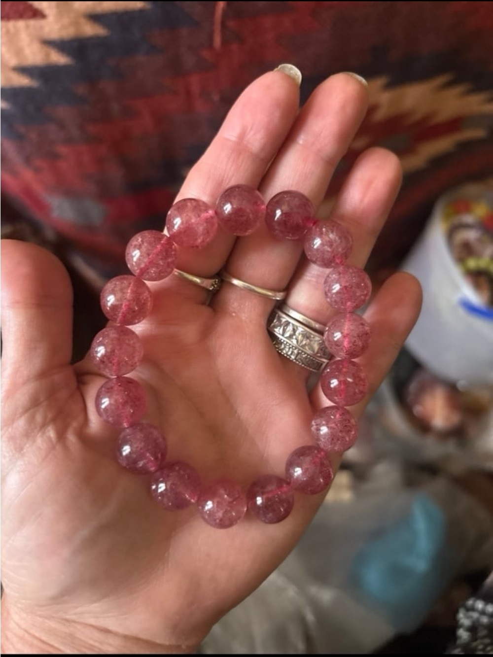 Lepidocrocite Strawberry Quartz Beaded Stretch Bracelet